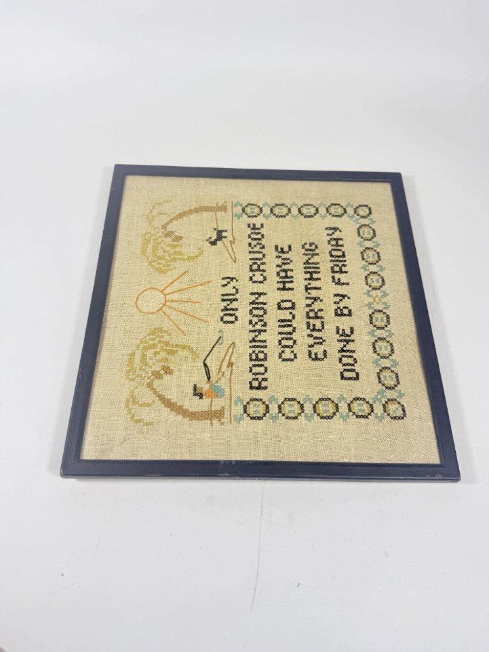 Framed Needlwork Cross Stitch Humor Only Robinson Crusoe Could Have Everything D - Picture 9 of 15